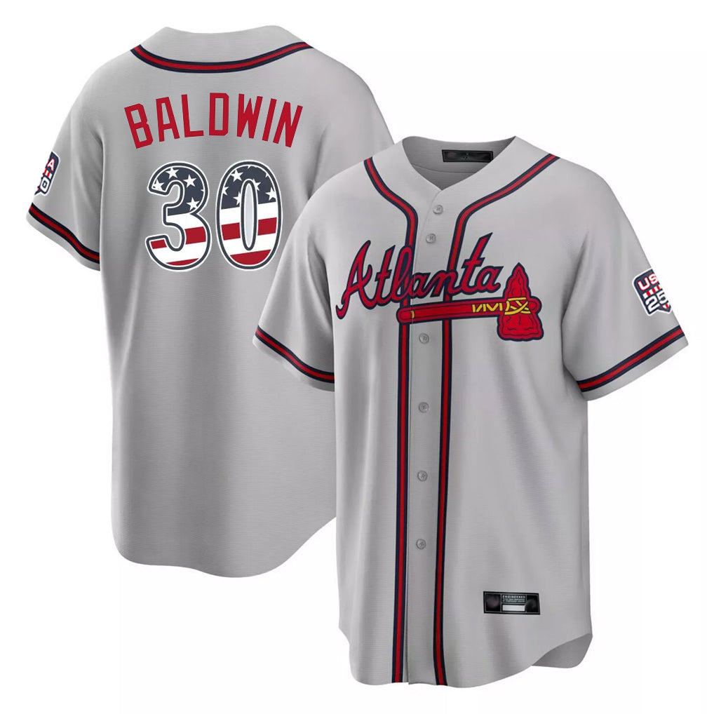 Atlanta Braves #30 Drake Baldwin Player Gray USA 250 Fourth Of July Limited Home Game Stitched Baseball Jersey