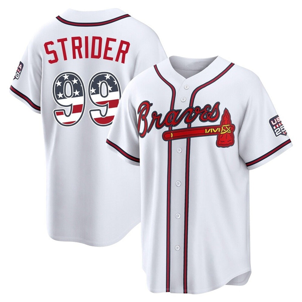 Atlanta Braves #99 Spencer Strider Player White USA 250 Fourth Of July Limited Home Game Stitched Baseball Jersey