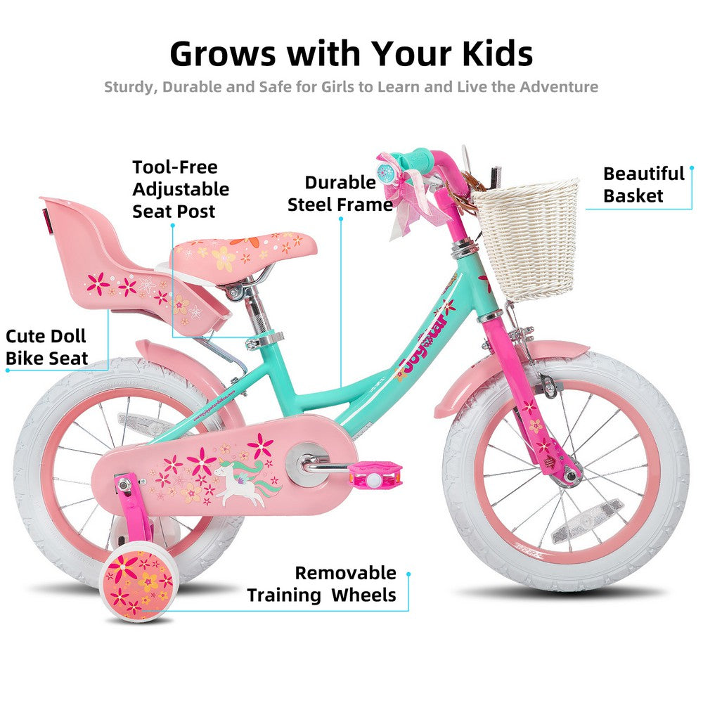 JOYSTAR Unicorn Girls Bike with Doll Carrier