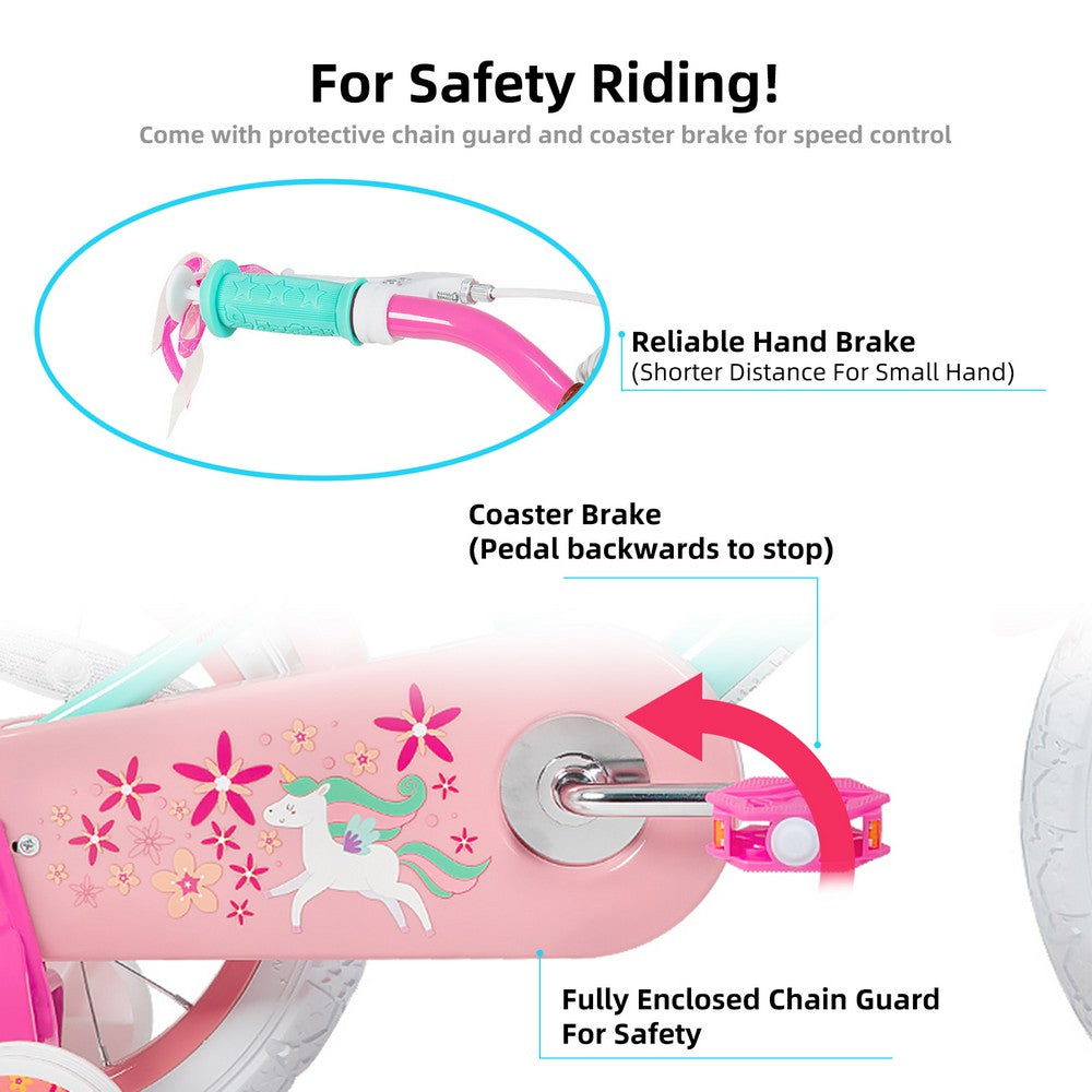 JOYSTAR Unicorn Girls Bike with Doll Carrier