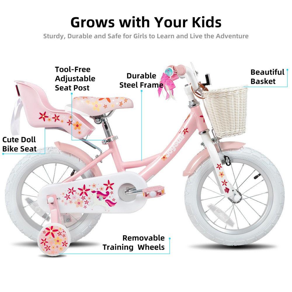 JOYSTAR Unicorn Girls Bike with Doll Carrier