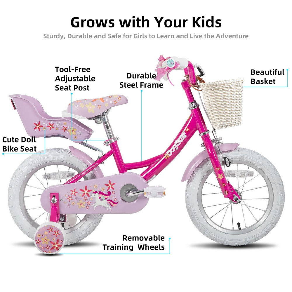 JOYSTAR Unicorn Girls Bike with Doll Carrier
