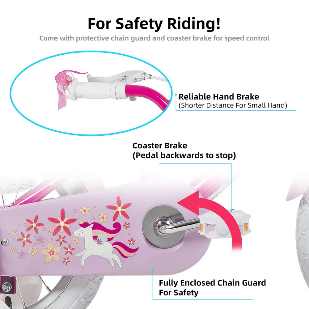 JOYSTAR Unicorn Girls Bike with Doll Carrier