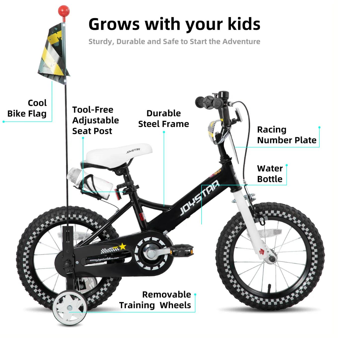 JOYSTAR Little Rock Kids Bike for Boys 2-7 Years - Bike Flag - Number Plate
