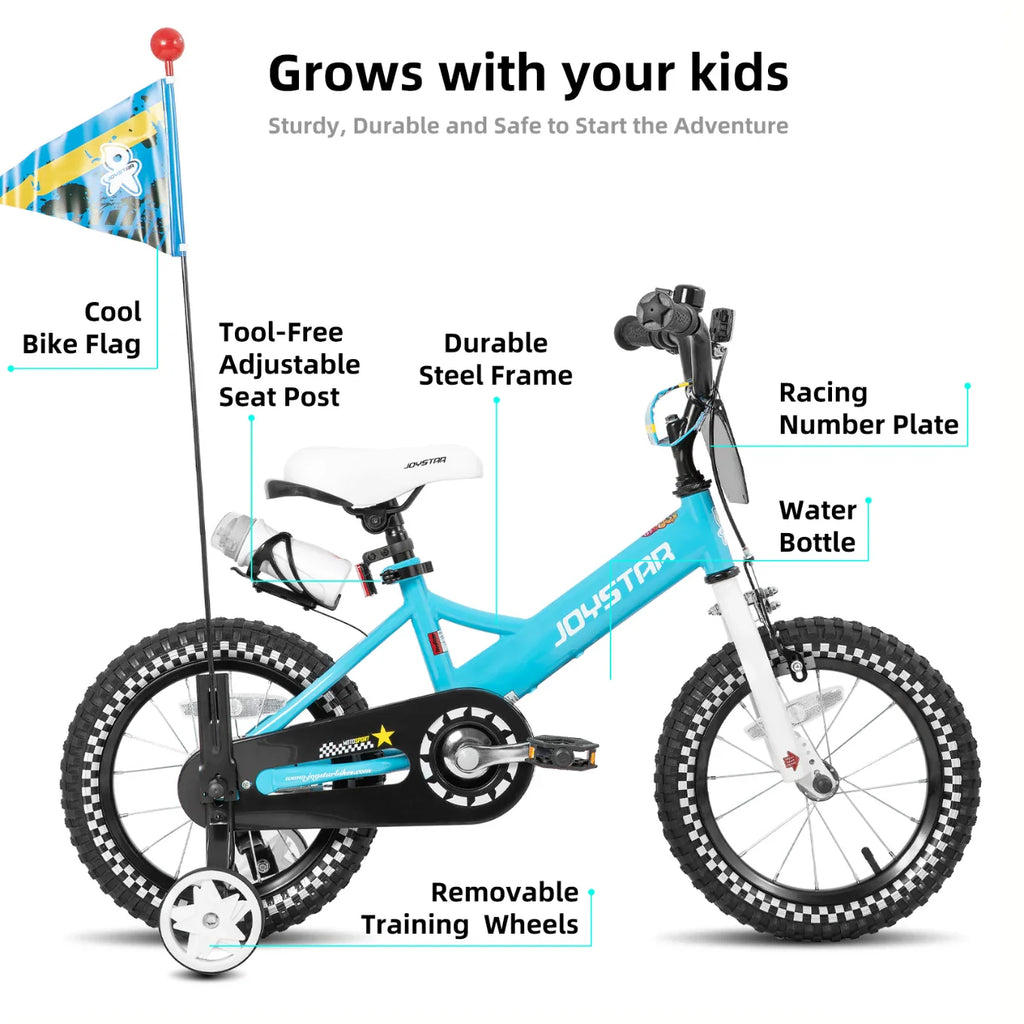 JOYSTAR Little Rock Kids Bike for Boys 2-7 Years - Bike Flag - Number Plate