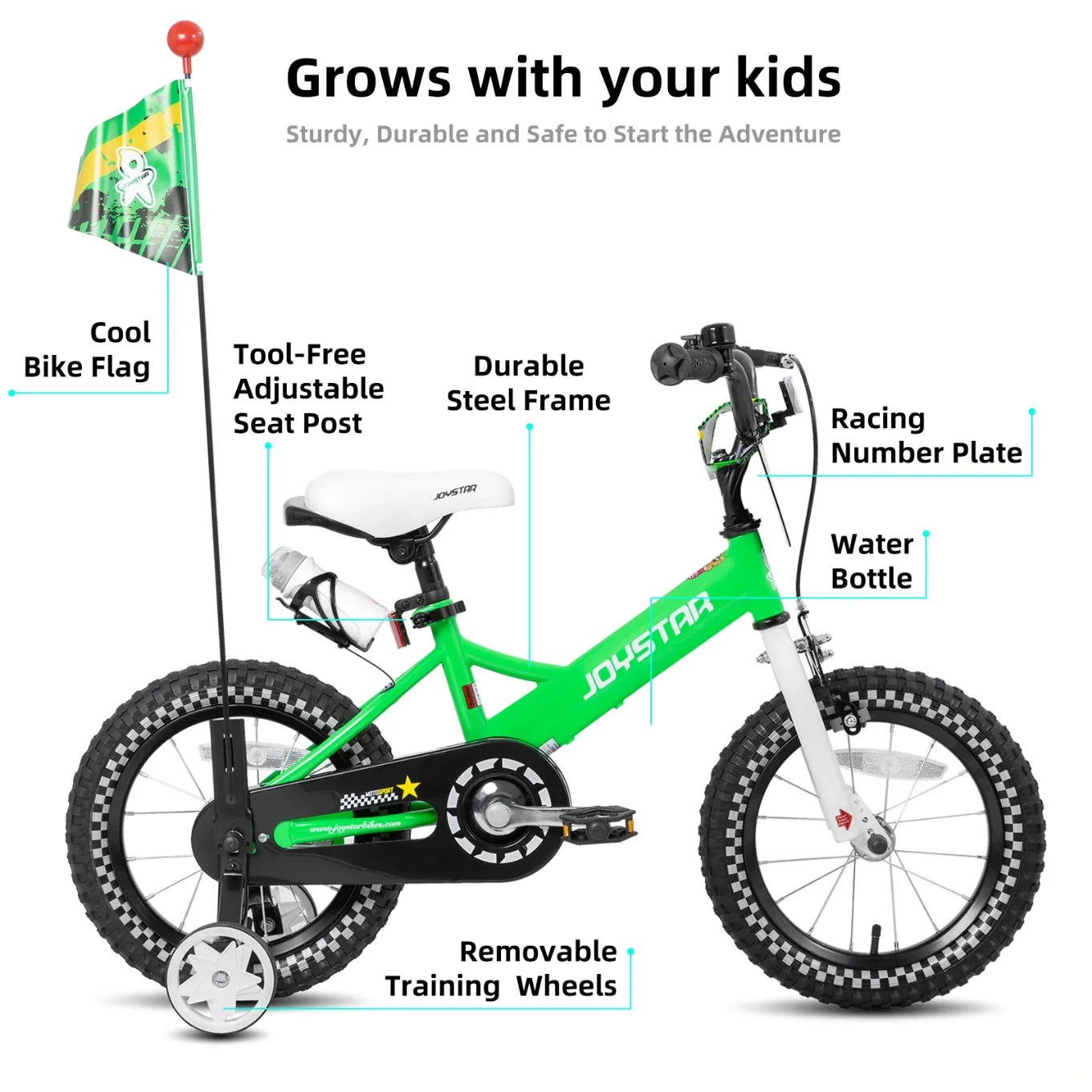 JOYSTAR Little Rock Kids Bike for Boys 2-7 Years - Bike Flag - Number Plate