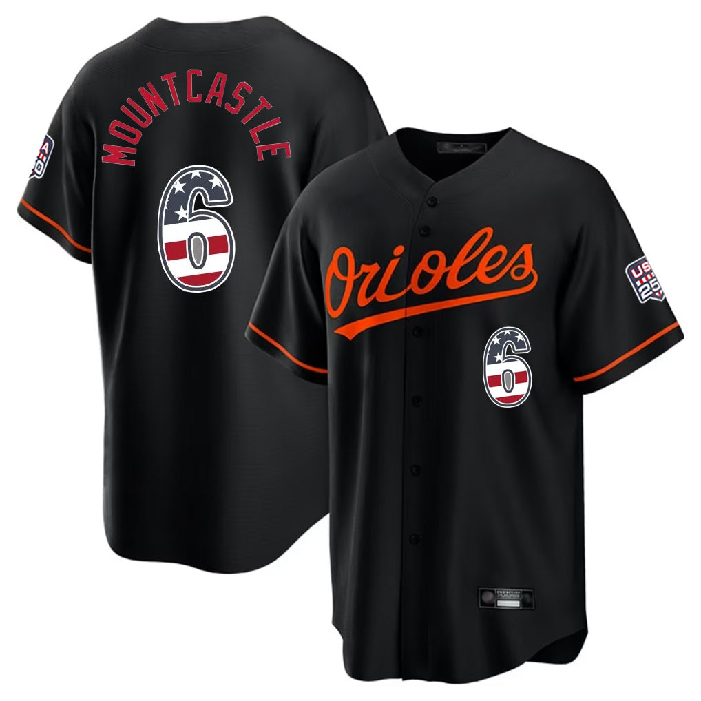 Baltimore Orioles #6 Ryan Mountcastle Player Black USA 250 Fourth of July Home Game Stitched Baseball Jersey