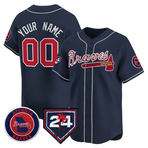 Custom Atlanta Braves Navy 2024 Spring Training Patch Limited Stitched Baseball Jersey