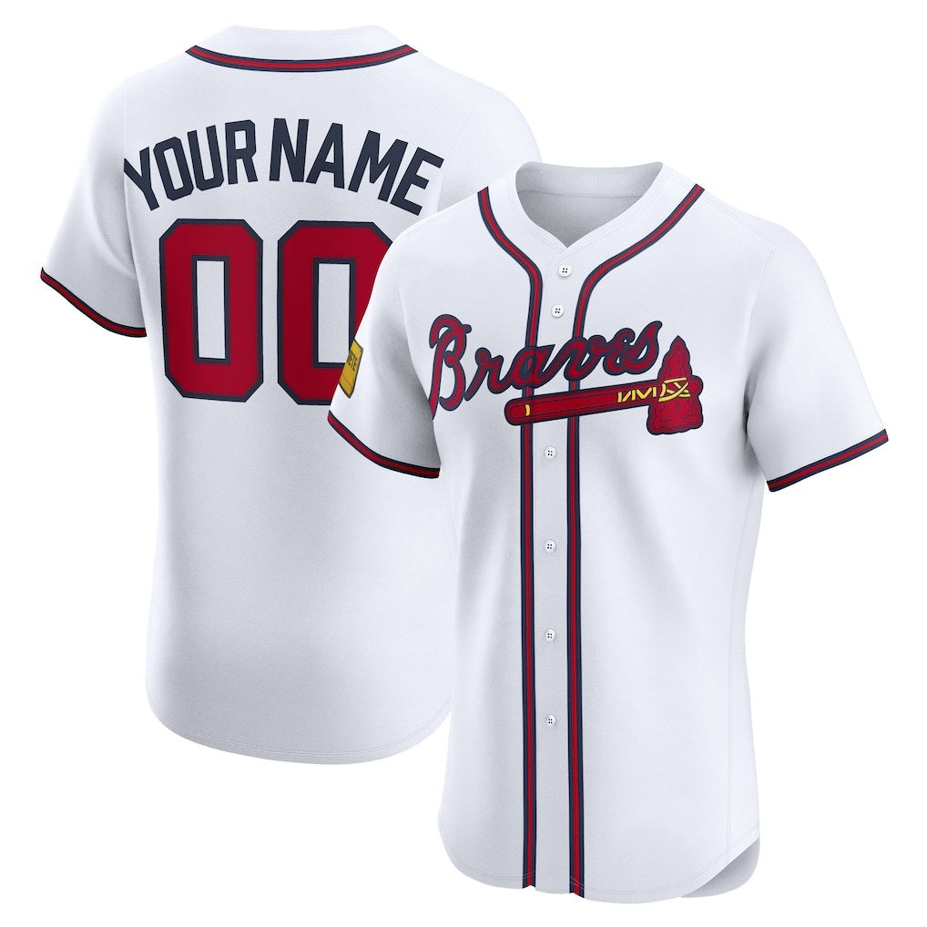 Custom Atlanta Braves White Home Elite Sponsor Patch Baseball Jersey