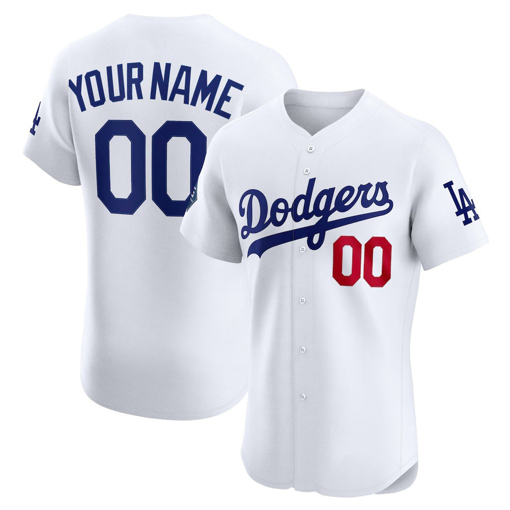 Custom Los Angeles Dodgers White Home Elite Sponsor Patch Baseball Jersey HELVY