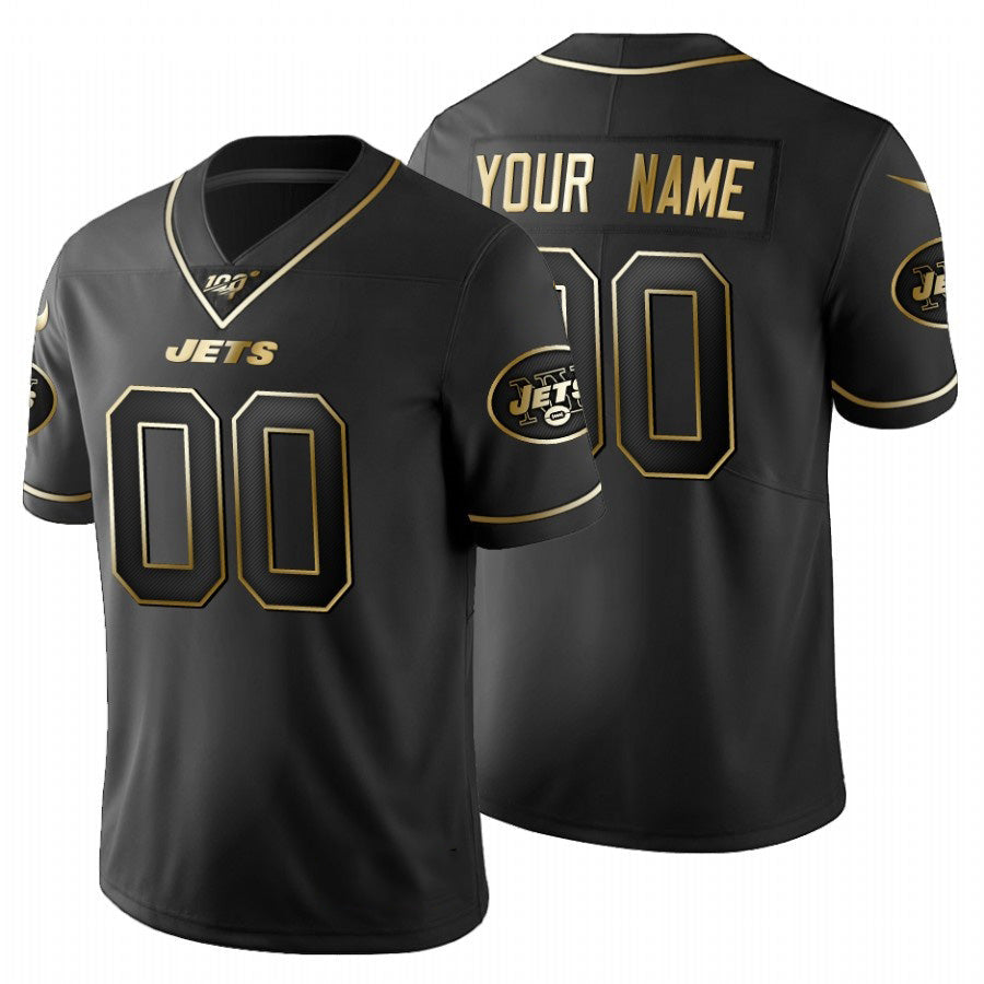 Custom NY.Jets Black Golden Limited 100 Jersey
