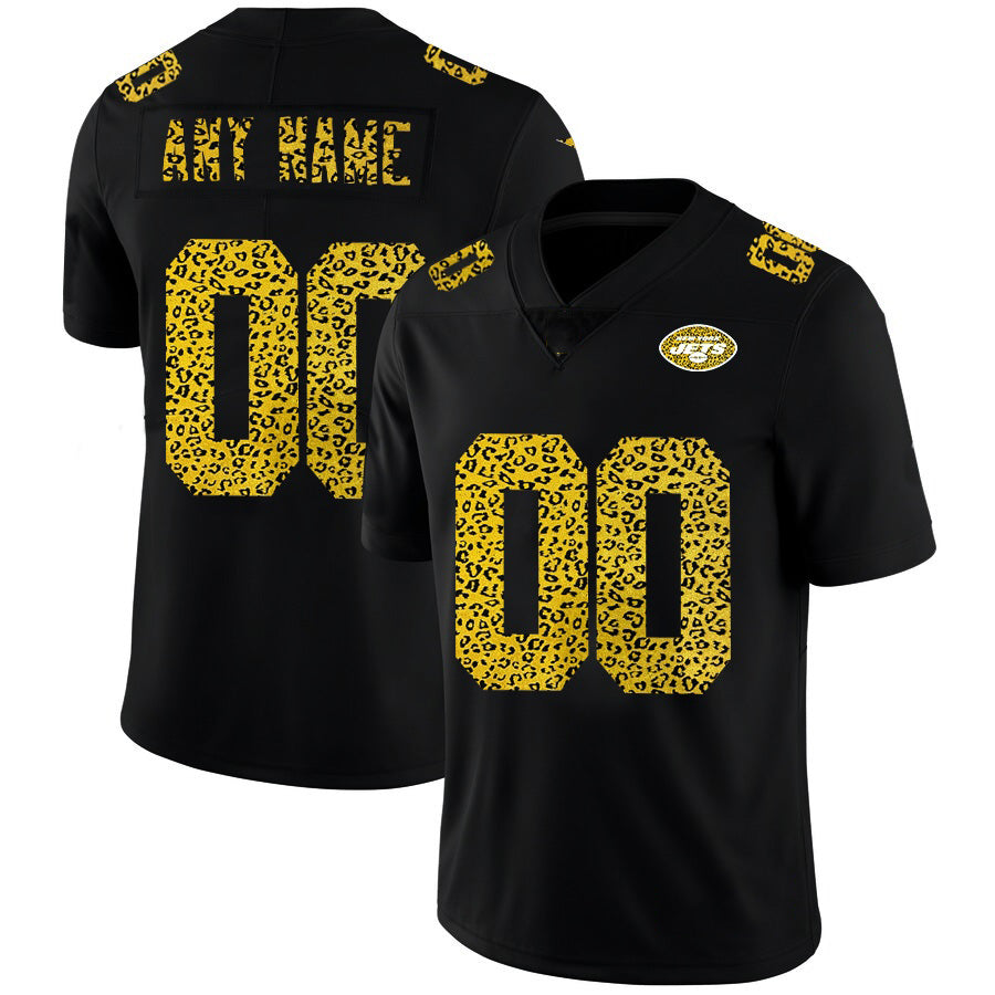 Custom NY.Jets Black Leopard Print Fashion Vapor Limited Jersey