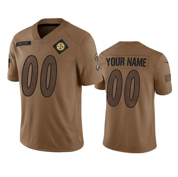 Custom P.Steelers Active Player 2023 Brown Salute To Setvice Limited Stitched Jersey