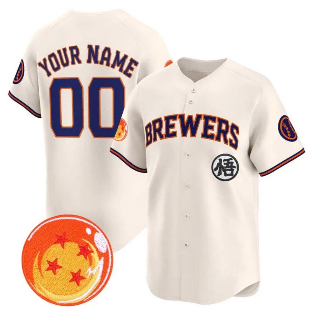 Custom Milwaukee Brewers x Dragon Ball Cream Vapor Premier Limited Jersey - All Stitched Baseball Jersey