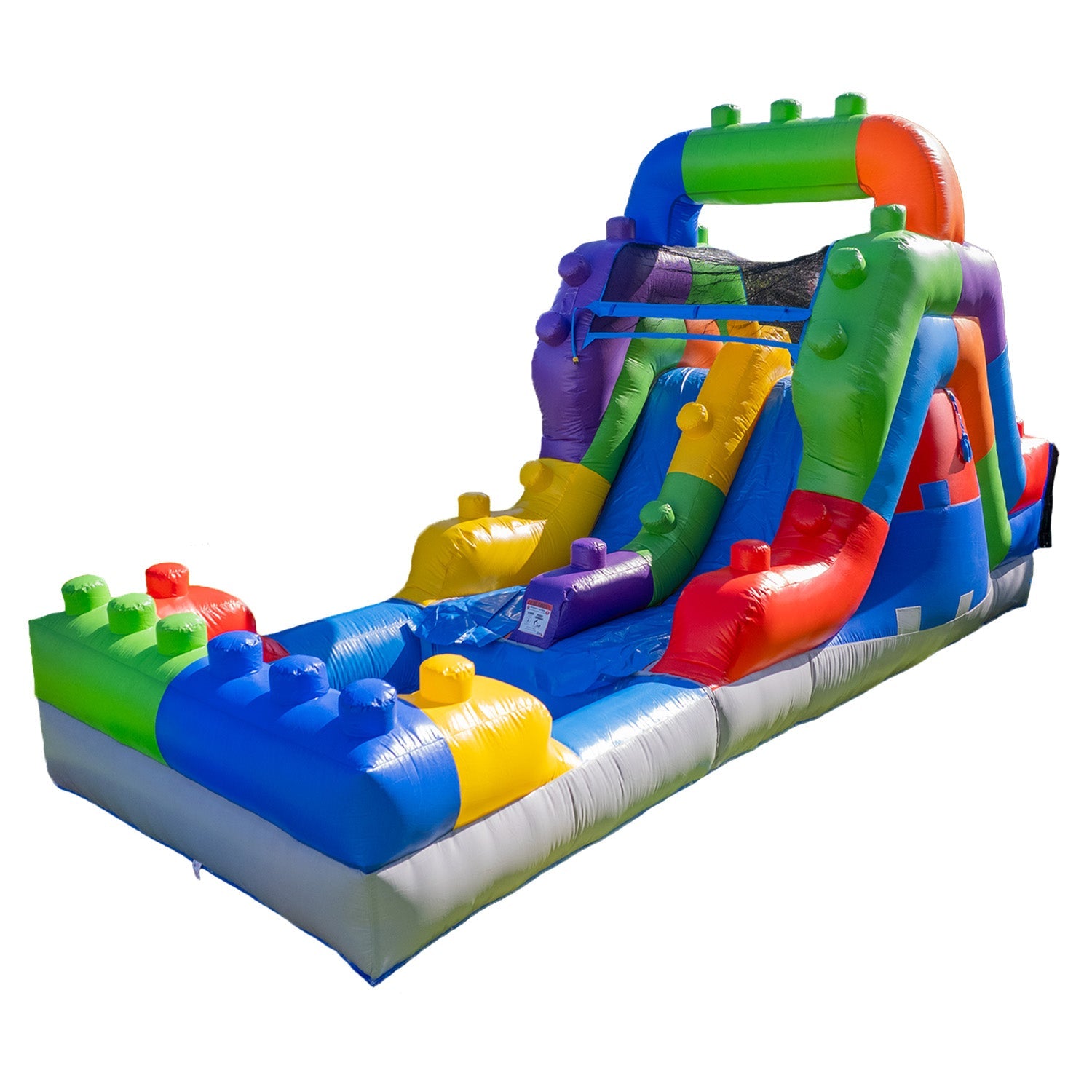 Block Party 12' Dual Lane Backload Water Slide with Attached Pool