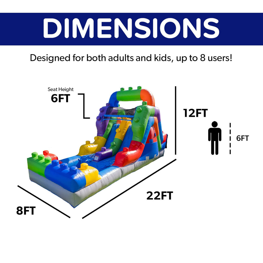 Block Party 12' Dual Lane Backload Water Slide with Attached Pool