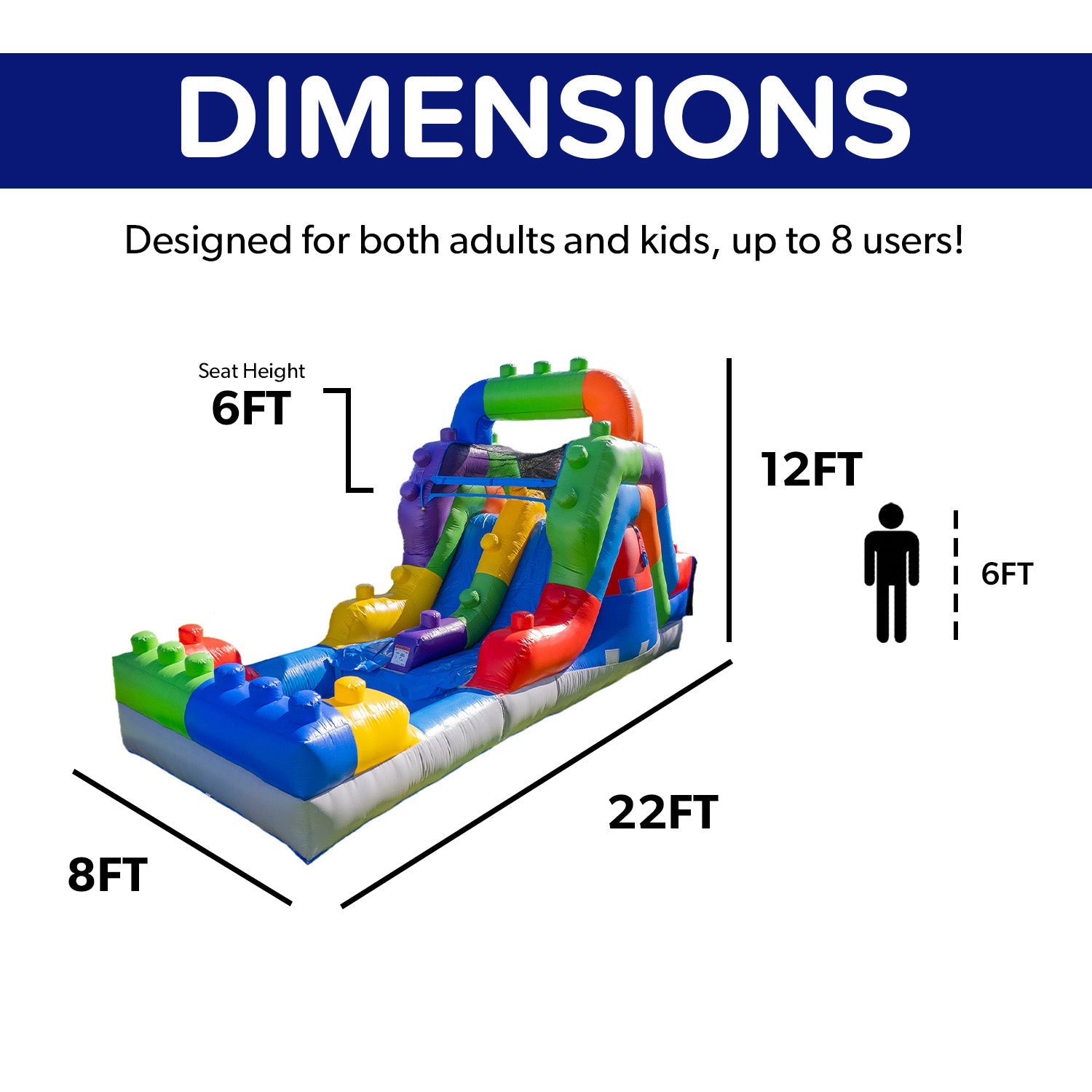 Block Party 12' Dual Lane Backload Water Slide with Attached Pool