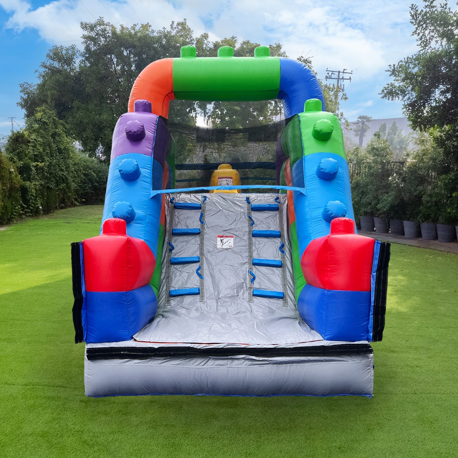 Block Party 12' Dual Lane Backload Water Slide with Attached Pool