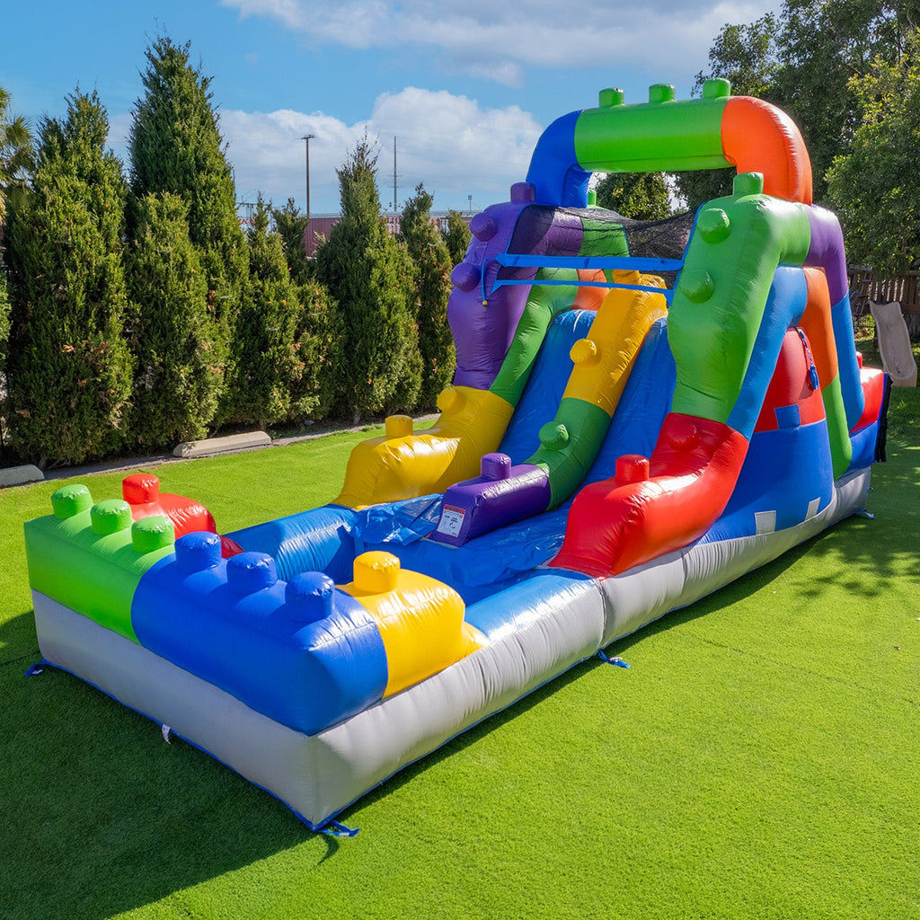 Block Party 12' Dual Lane Backload Water Slide with Attached Pool