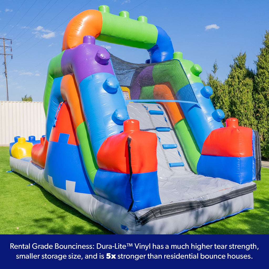 Block Party 12' Dual Lane Backload Water Slide with Attached Pool