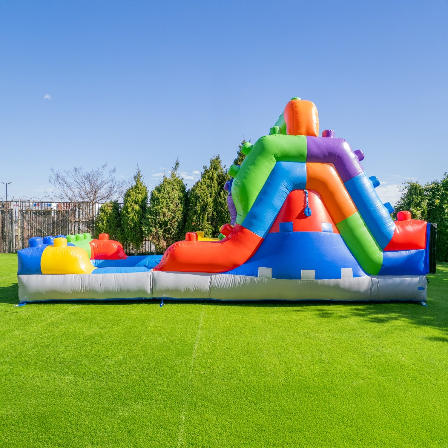Block Party 12' Dual Lane Backload Water Slide with Attached Pool