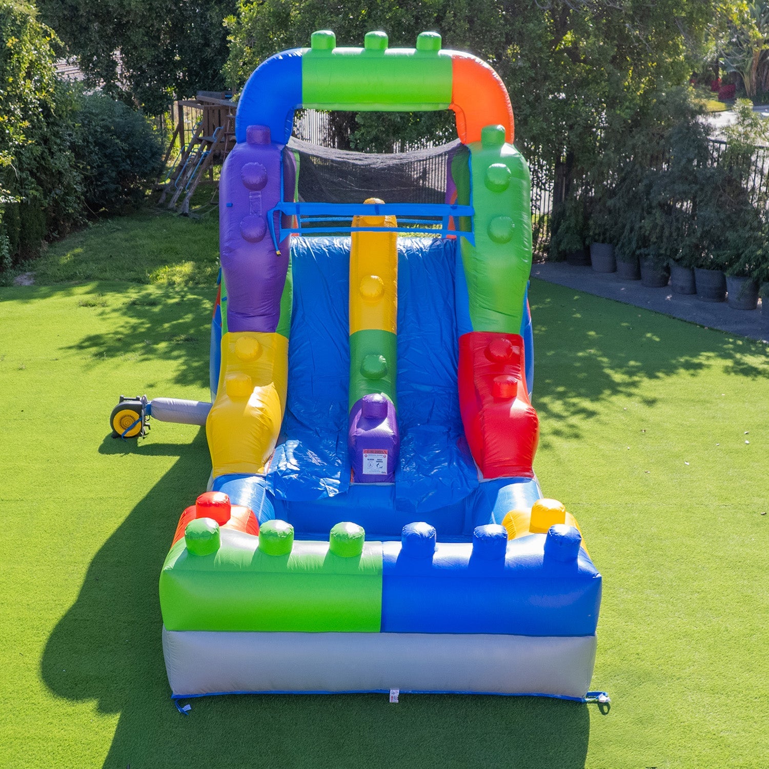 Block Party 12' Dual Lane Backload Water Slide with Attached Pool