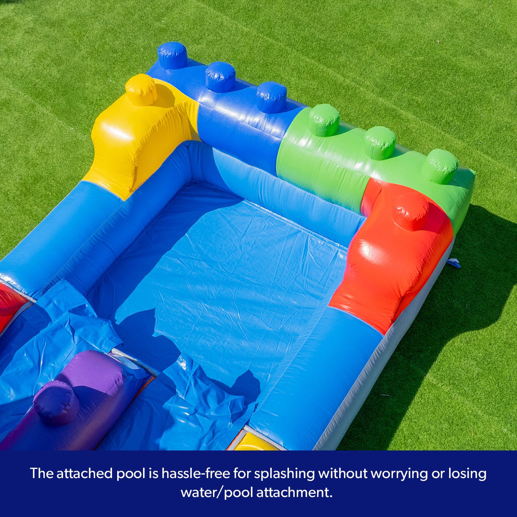 Block Party 12' Dual Lane Backload Water Slide with Attached Pool