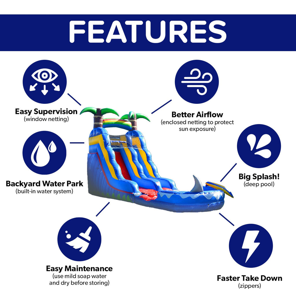 15' Ocean Shark Water Slide with Detachable Pool