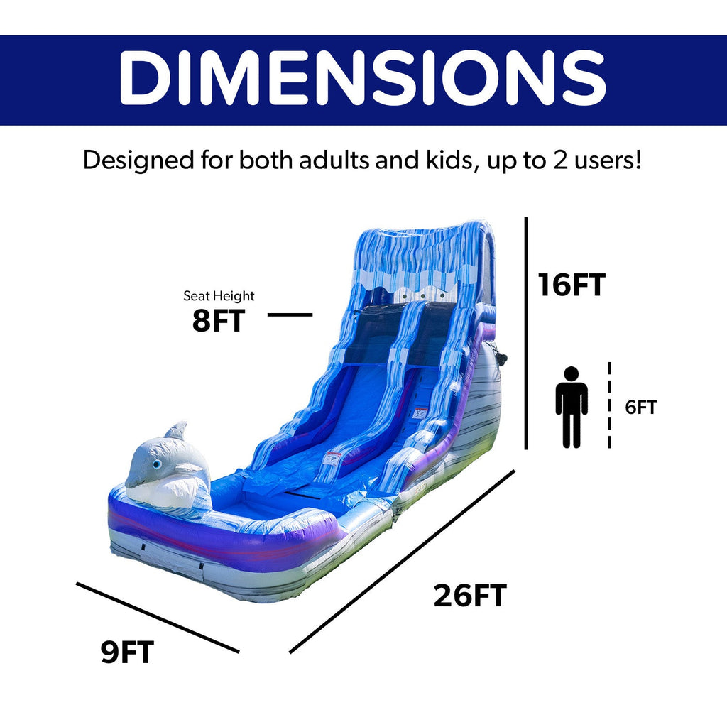Dolphin 16' Water Slide with detachable pool