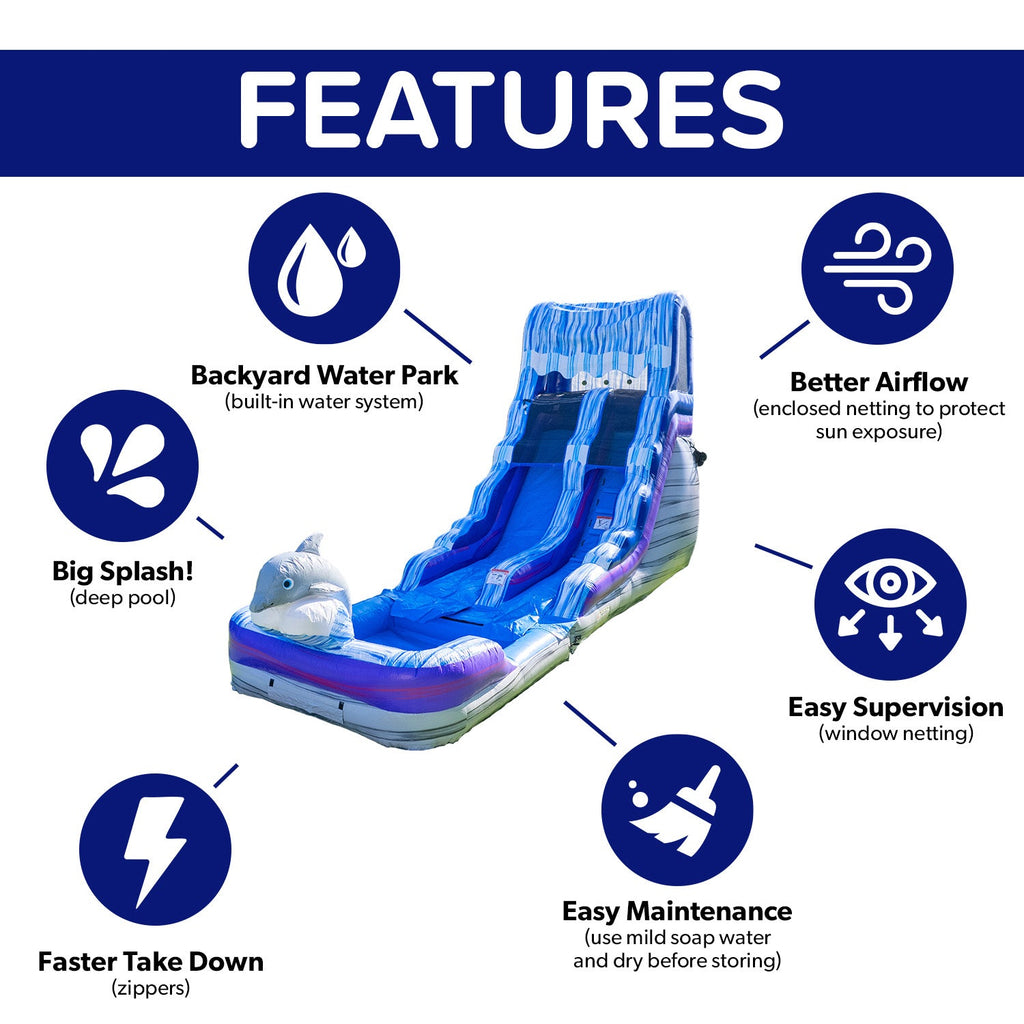 Dolphin 16' Water Slide with detachable pool