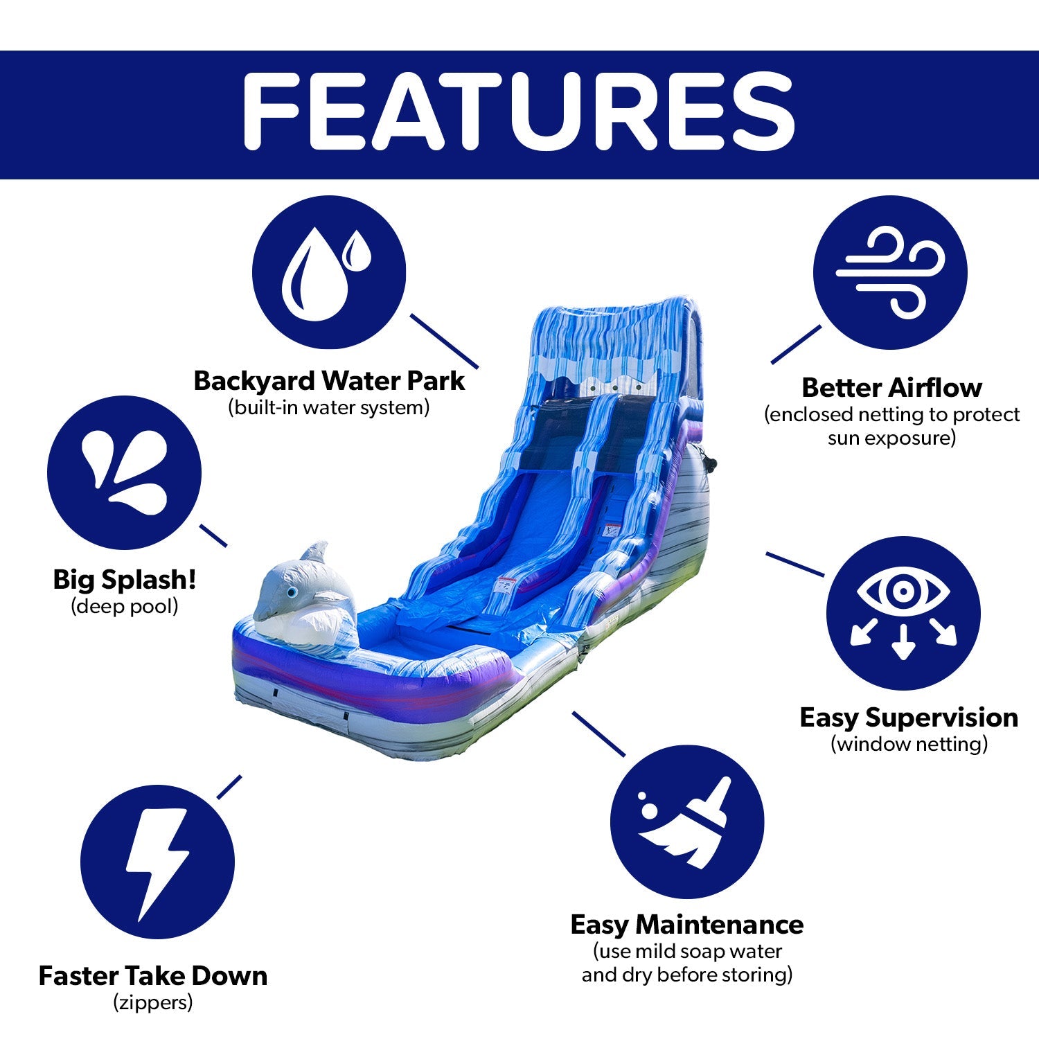 Dolphin 16' Water Slide with detachable pool