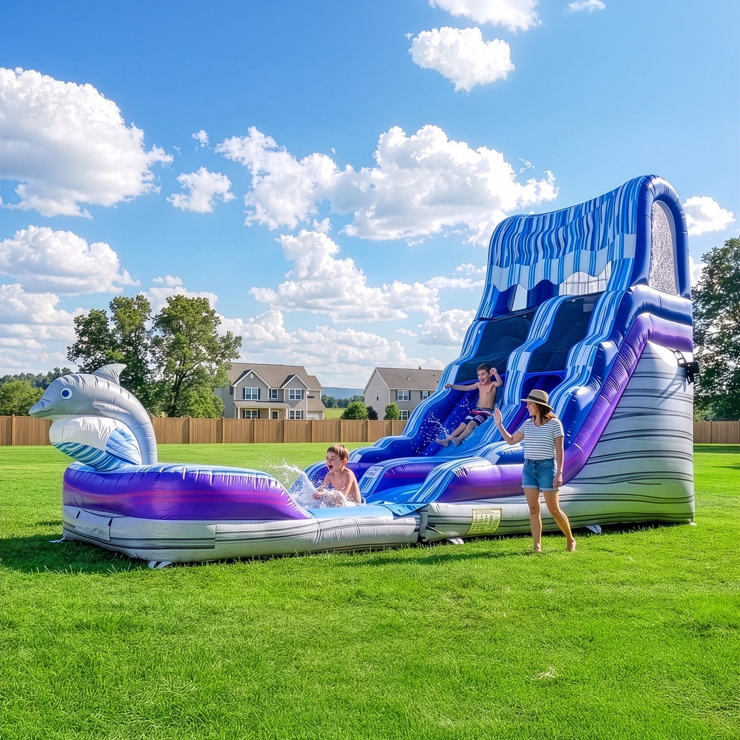 Dolphin 16' Water Slide with detachable pool