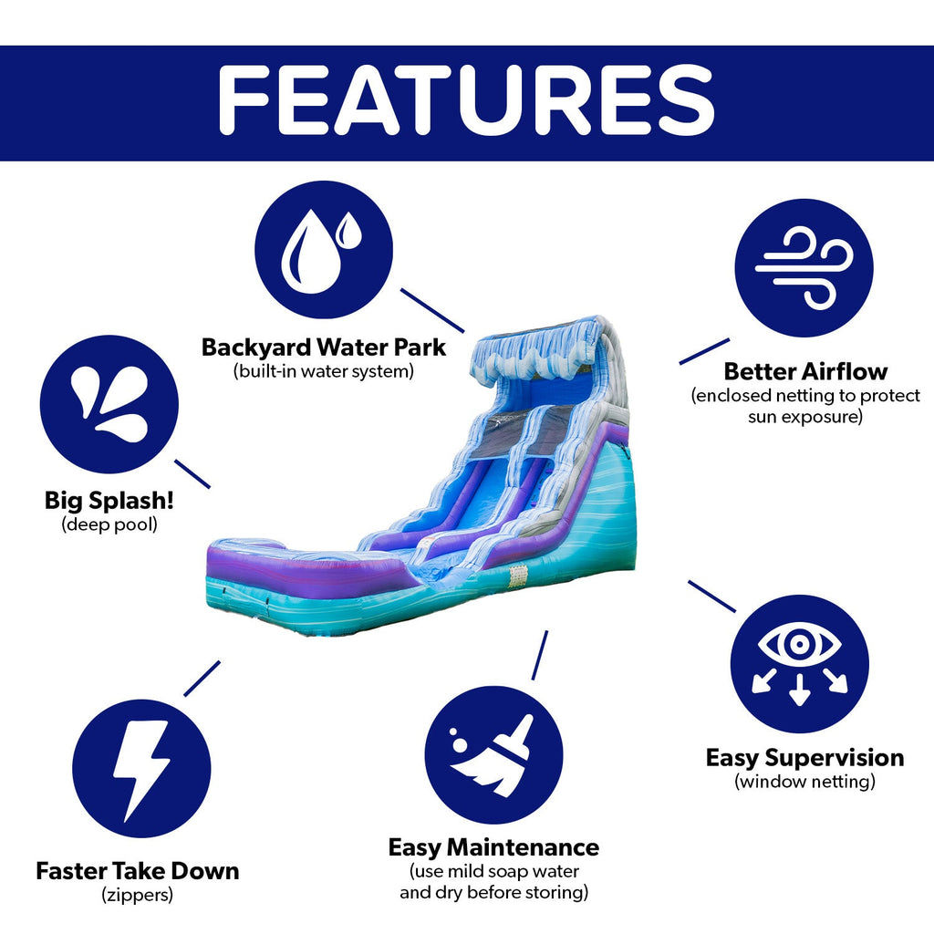 Ocean Wave 16' Water Slide with Attached Pool