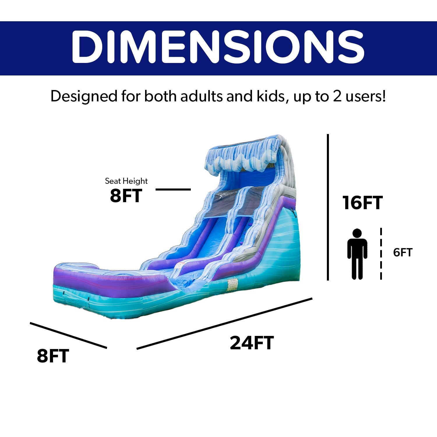 Ocean Wave 16' Water Slide with Attached Pool