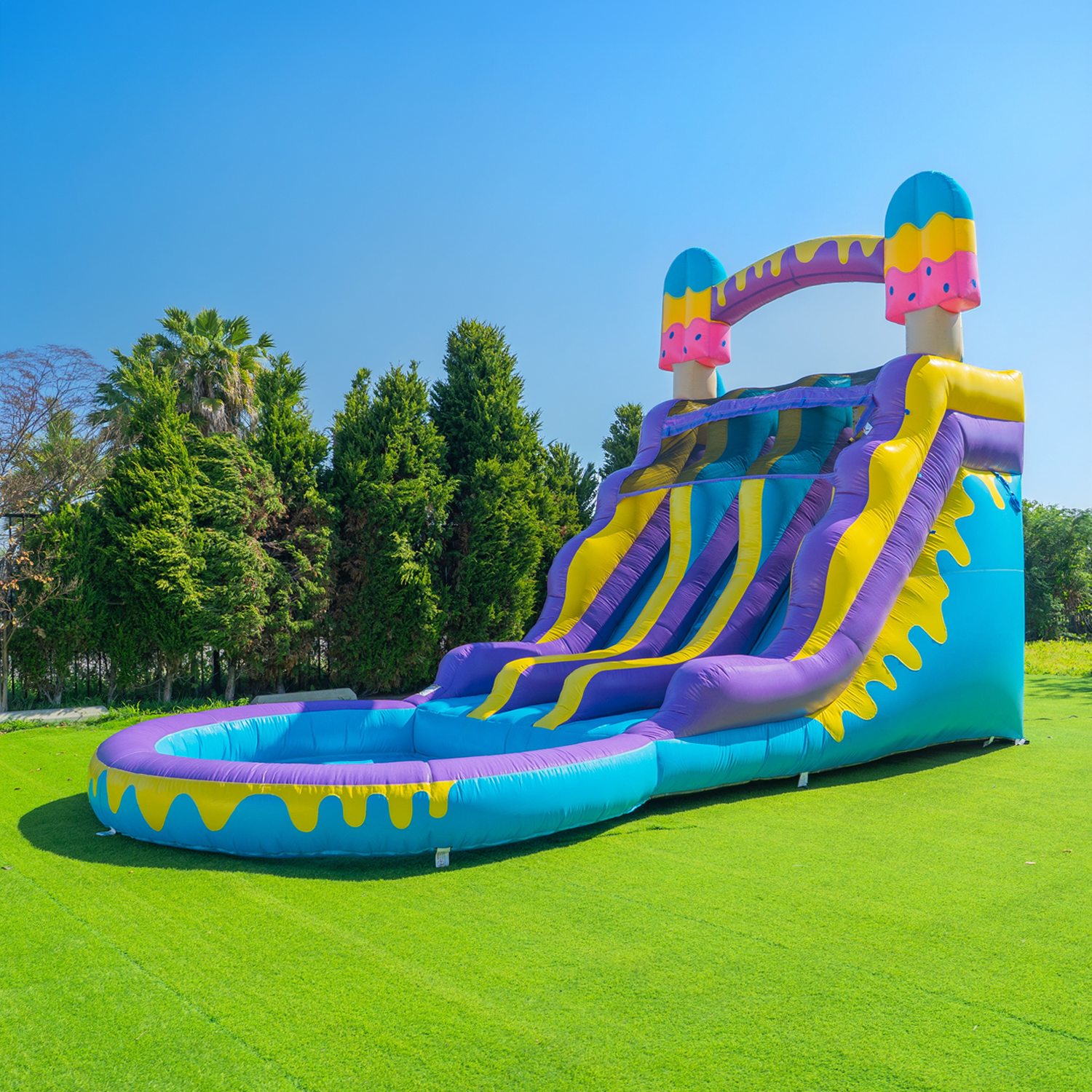POP JUMP Ice Pop 16' Dual Lane Center Climb Waterslide with Attached Pool