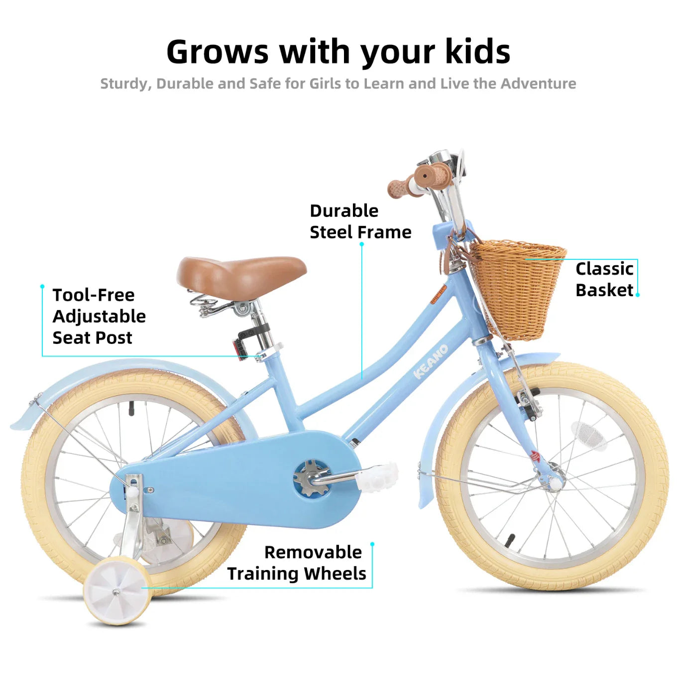 KEANO Marigold Girls Bike for 2-12 Years Old Toddlers and Kids