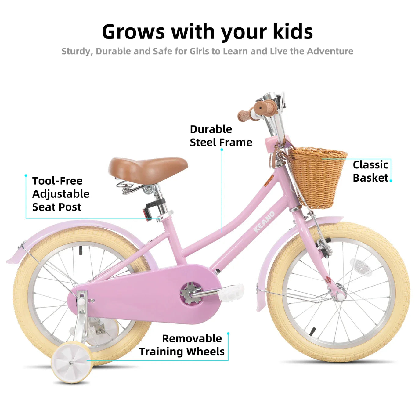 KEANO Marigold Girls Bike for 2-12 Years Old Toddlers and Kids