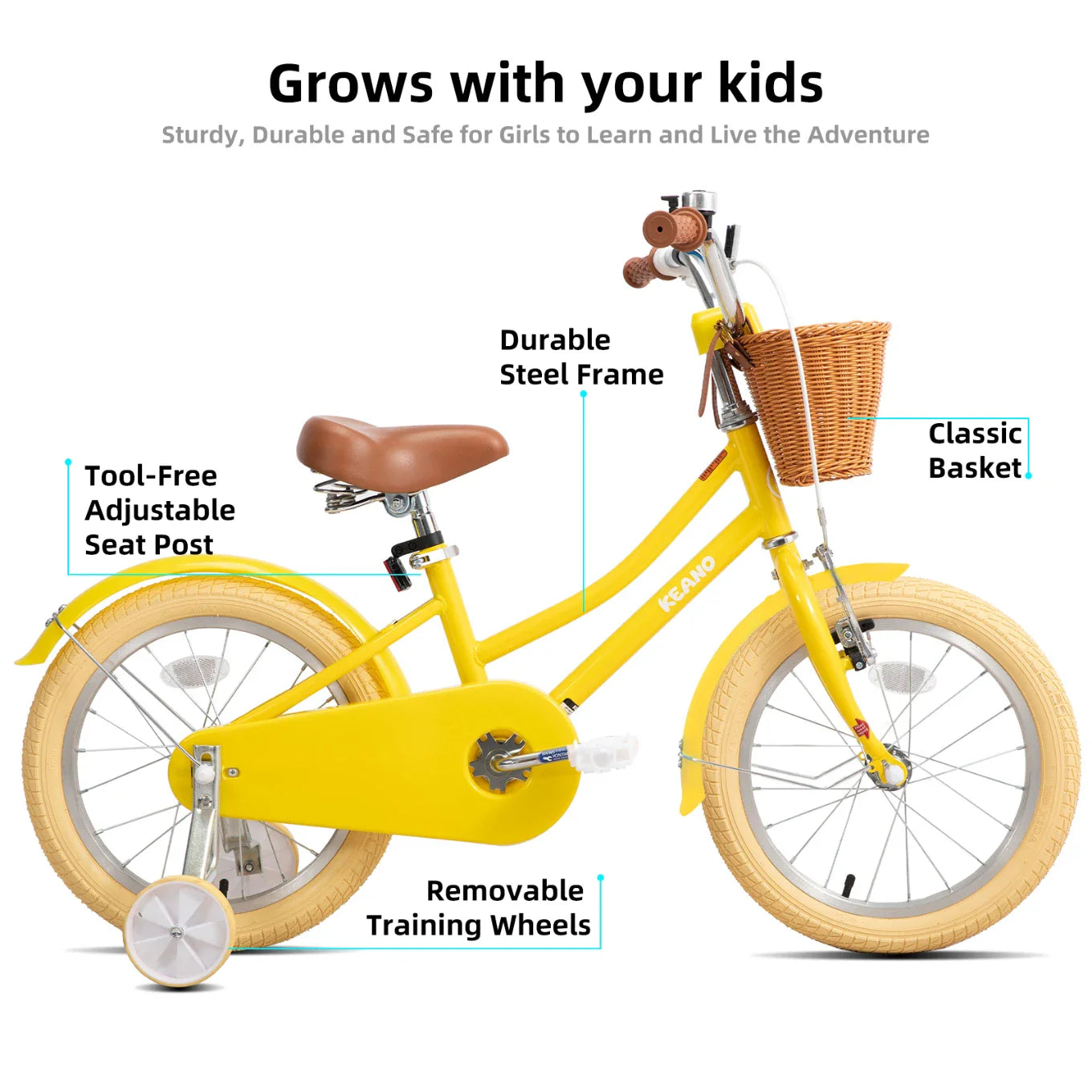KEANO Marigold Girls Bike for 2-12 Years Old Toddlers and Kids
