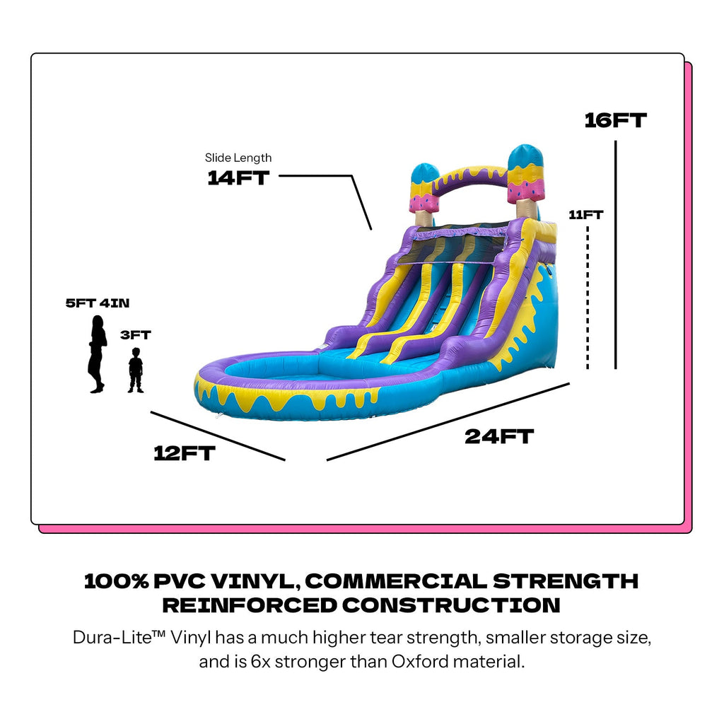 POP JUMP Ice Pop 16' Dual Lane Center Climb Waterslide with Attached Pool