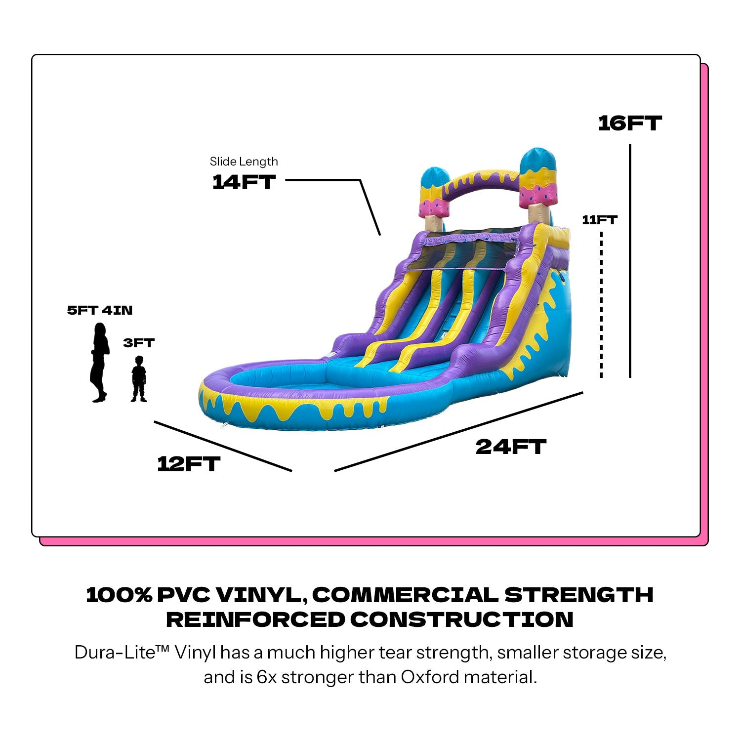 POP JUMP Ice Pop 16' Dual Lane Center Climb Waterslide with Attached Pool
