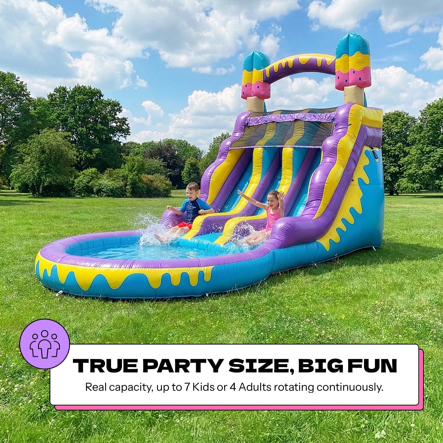 POP JUMP Ice Pop 16' Dual Lane Center Climb Waterslide with Attached Pool