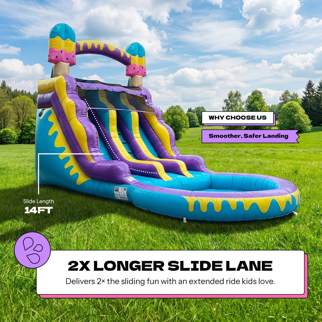 POP JUMP Ice Pop 16' Dual Lane Center Climb Waterslide with Attached Pool
