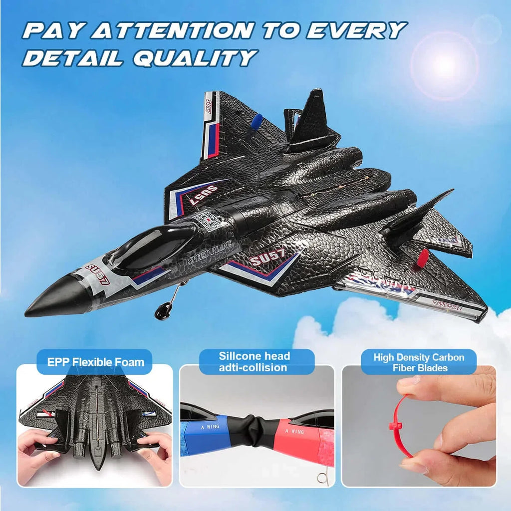 SU57 RC Plane: 2.4G Light-Up Foam Aircraft for Kids - Hand Thrown, Fixed Wing Toy