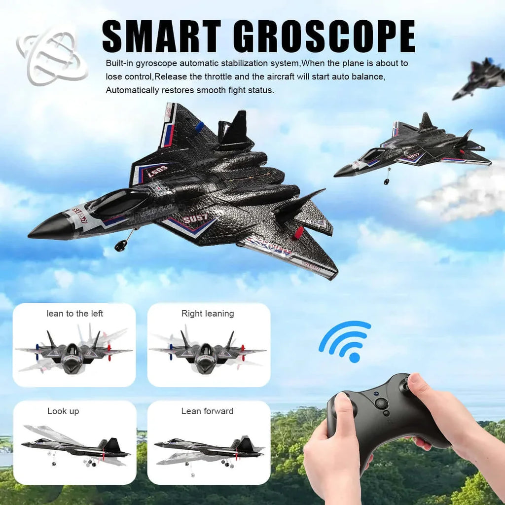 SU57 RC Plane: 2.4G Light-Up Foam Aircraft for Kids - Hand Thrown, Fixed Wing Toy