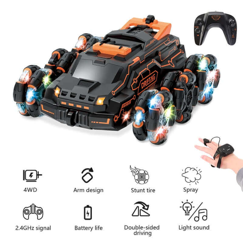 Six-Wheel RC Stunt Car | 4WD Drift | Gesture Control & Lights | RC Toy