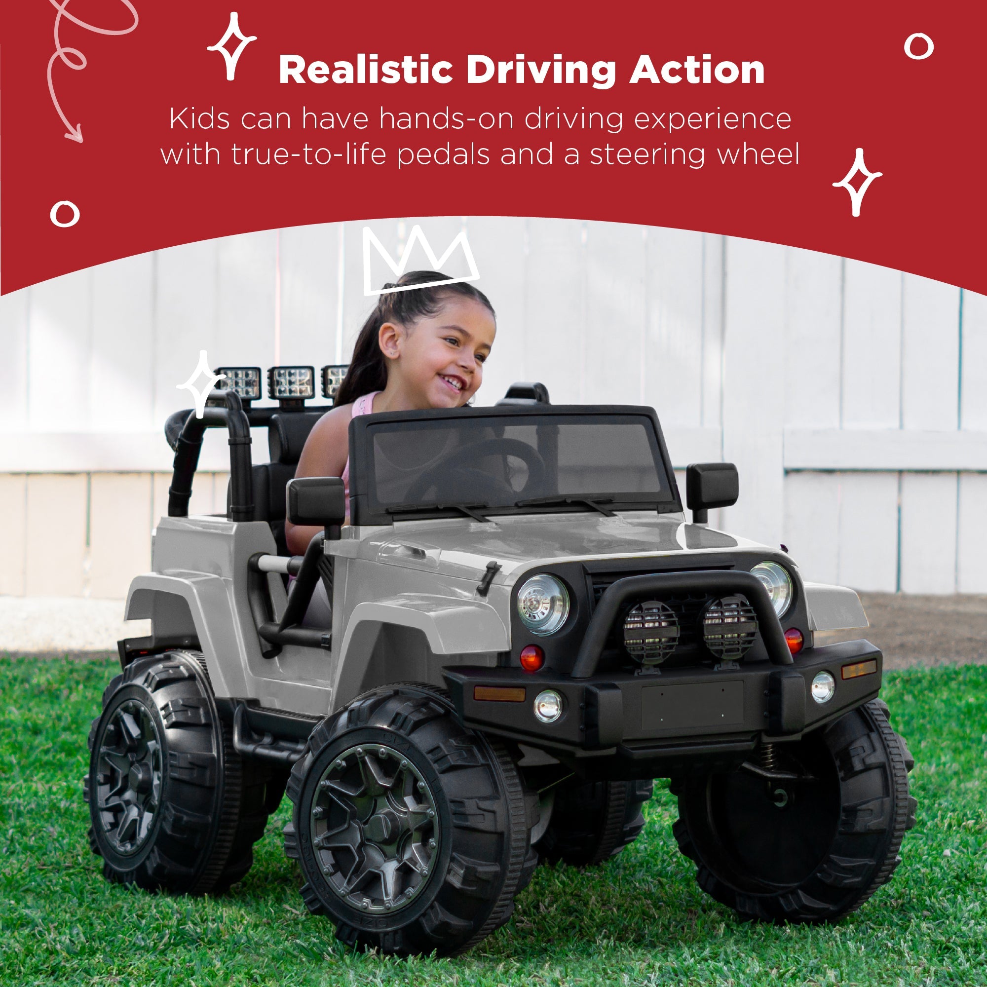 Jumbo 12V Kids Electric Ride On Car with Parent Remote, Seat Harness