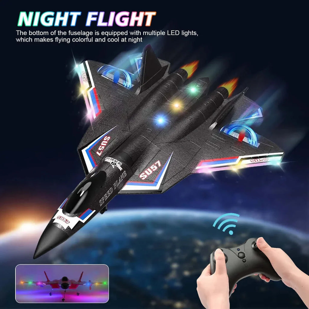 SU57 RC Plane: 2.4G Light-Up Foam Aircraft for Kids - Hand Thrown, Fixed Wing Toy