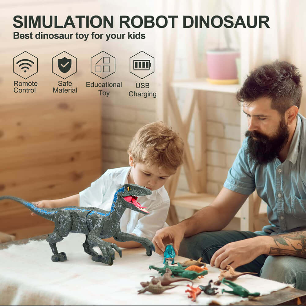 RC Velociraptor Dinosaur Toy with LED Lights & Roaring Sounds