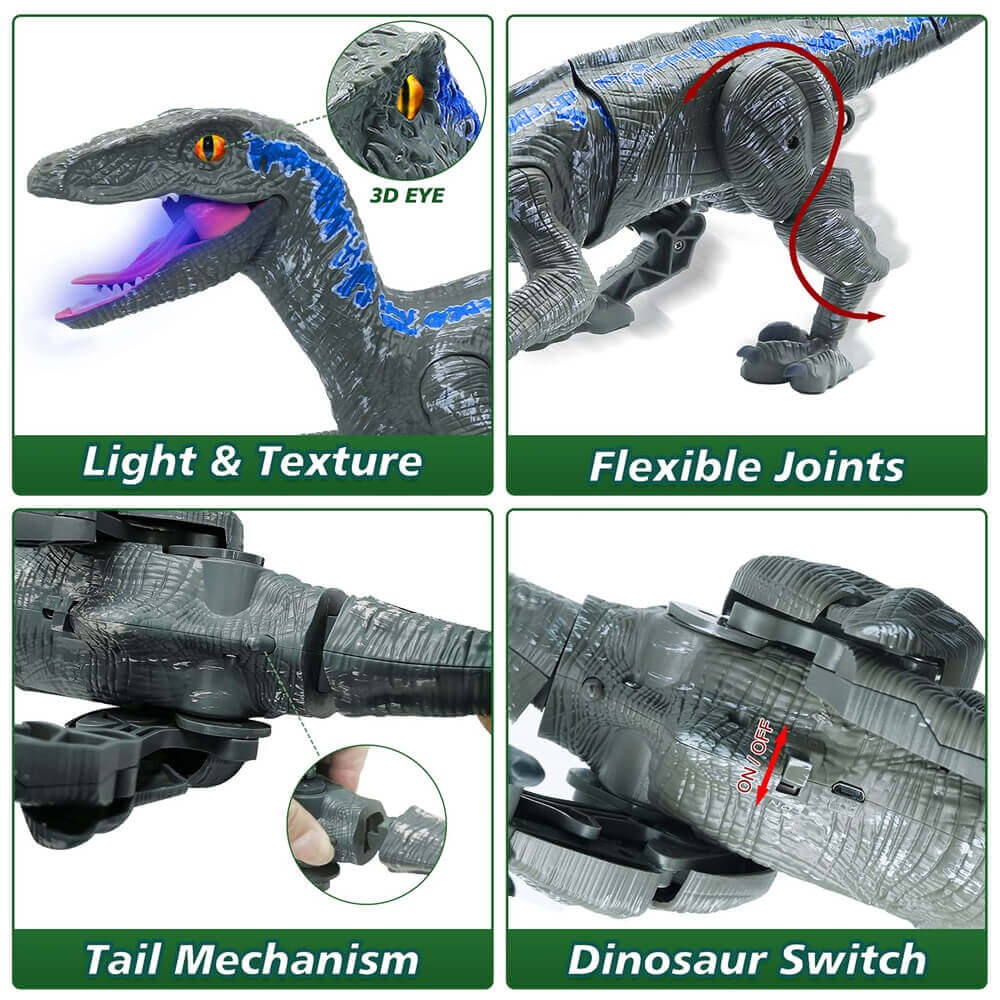 RC Velociraptor Dinosaur Toy with LED Lights & Roaring Sounds
