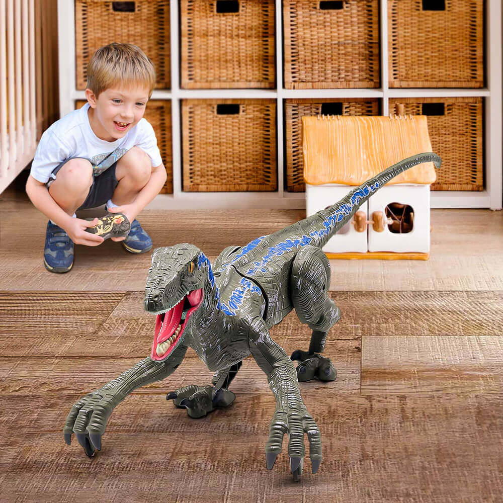 RC Velociraptor Dinosaur Toy with LED Lights & Roaring Sounds